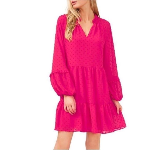CeCe NWT Clip Dot Ruffle Long Sleeve Shift Dress in
Bright Rose XS - Picture 2 of 6